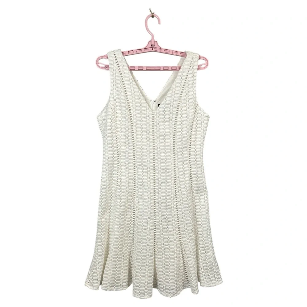 J. Crew White‎ Geometric Lace V-Neck Mini Skater Sleeveless Dress, Size 8